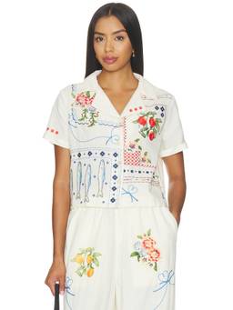 Agua Bendita - Vittoria Basket Women's Printed Button-Down Shirt Off White