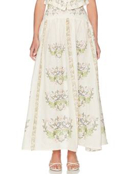 Agua by Agua Bendita - Curua Anhelo Women's Floral Printed Linen Maxi Skirt Off White