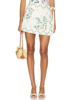 Agua by Agua Bendita - Luna Women's Floral Side-Tie Wrap Mini Skirt Off White