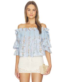 Agua by Agua Bendita - Isla Navegante Women's Off-Shoulder Ruffled Blouse Blue