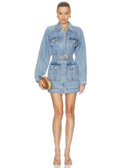 Aje - Lyra Denim Women's Belted Snap Button Shirt Mini Dress Blue
