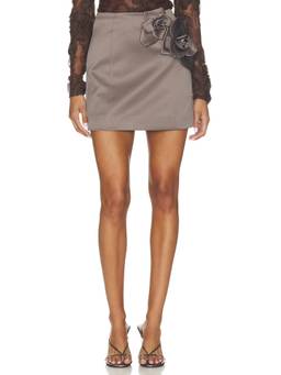 AKNVAS - Satin Women's Floral Applique Mini Skirt Grey
