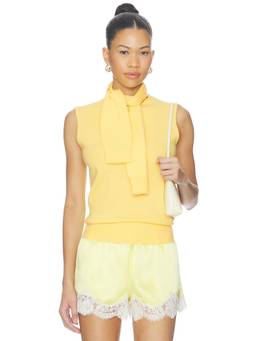 AKNVAS - Cashmere Wool Blend Women's Sleeveless Scarf Neck Top Yellow