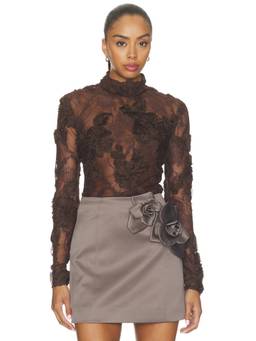 AKNVAS - Freja Women's Floral Lace High Neck Top Brown