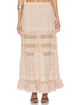 ALLSAINTS - Camille Women's Eyelet Trim Elastic Waist Maxi Skirt Beige