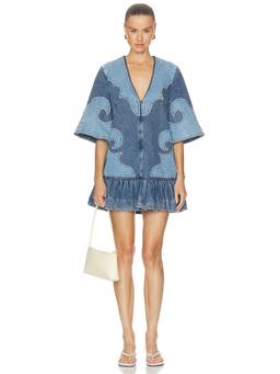 Alemais - Jesse Denim Women's Applique Ruffled V-Neck Mini Dress Blue