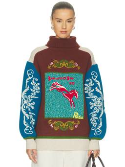 Alemais - Lasso Patchwork Women's Embroidered Turtleneck Sweater Multi-Color