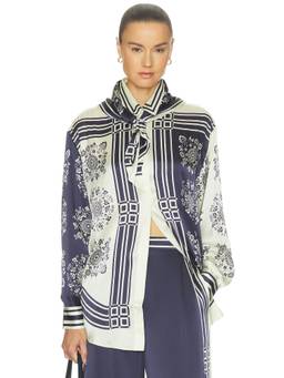 Alemais - Scarf Silk Women's Printed Satin Button-Down Shirt Multi-Color