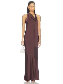 Amanda Uprichard - Sonya Women's Halter Neck Scarf Detail Maxi Dress Maroon