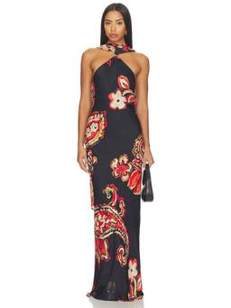 Amanda Uprichard - Ashton Women's Printed Halter Neck Maxi Dress Black