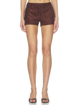Amanda Uprichard - Faux Suede Women's Mid-Waist Tailored Shorts Brown