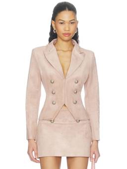Amanda Uprichard - Wyatt Women's Tailored Double-Breasted Faux Suede Blazer Pink
