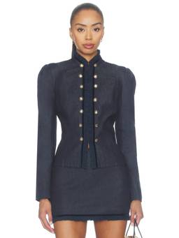 Amanda Uprichard - Katalina Women's Hook & Eye Chambray Jacket Navy Blue