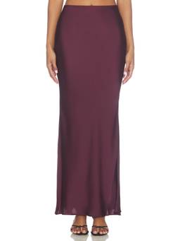 Amanda Uprichard - Maci Women's Satin Elastic Waist Maxi Skirt Burgundy