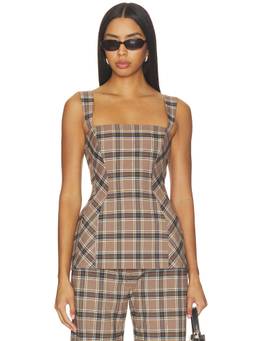 Amanda Uprichard - Andreina Women's Plaid Square Neck Tank Top Brown