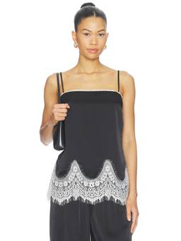 Amanda Uprichard - Audra Women's Satin Lace Trim Camisole Top Black