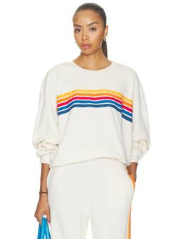 Aviator Nation - 5 Stripe Women's Relaxed Drop-Shoulder Crew Neck Sweatshirt Off White