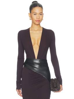 The Andamane - Zelda Women's Plunging Neck Full Sleeves Bodysuit Black