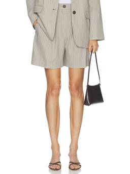 ANINE BING - Women's High-Waist Pinstripe Twill Shorts Beige