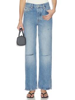 ANINE BING - Roy Women's Distressed Straight Jeans Blue