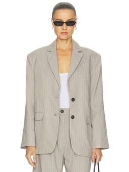 ANINE BING - Quinn Women's Pinstriped Padded Shoulder Single-Breasted Blazer Grey