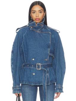 ANINE BING - Pascale Women's Belted Double-Breasted Denim Jacket Blue