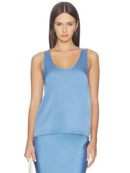 ANINE BING - Lea Women's Satin Silk Sleeveless Tank Top Blue