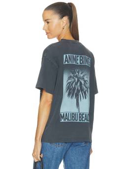 ANINE BING - Cade Tee Palm Women's Graphic Print Crew Neck T-Shirt Charcoal