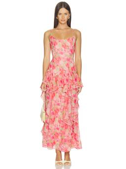 ASTR the Label - Livia Women's Floral Ruffled Tiered Maxi Dress Pink