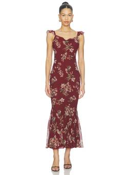 ASTR the Label - Denisse Women's Floral Print Ruffled Strap Maxi Dress Maroon