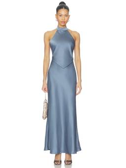 ASTR the Label - Viridiana Women's Satin Halter Neck Maxi Dress Blue