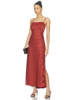 ASTR the Label - Kristian Women's Floral Jacquard Lace Trim Maxi Dress Red