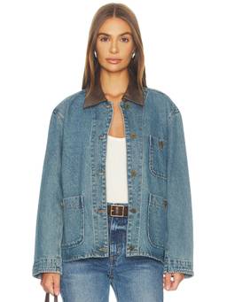 ASTR the Label - Rigid Women's Faux Leather Collar Denim Jacket Blue