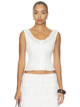 ASTR the Label - Women's Lace Trim Tie-Up Neck Sleeveless Crop Top White