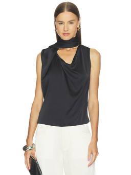 ASTR the Label - Women's Satin Sleeveless Scarf Detail Tank Top Black