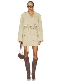 Auteur Studio - Twill Women's Belted Button Front Shirt Dress Beige