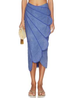 AZULU - Sango Women's Embroidered Wrap Midi Skirt Blue