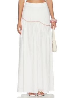 AZULU - Leia Women's High-Waist Tiered Maxi Skirt White