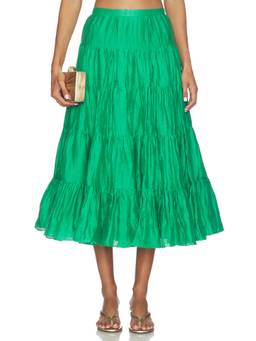 Alexis - Ondine Women's Tiered High Waist Midi Skirt Green