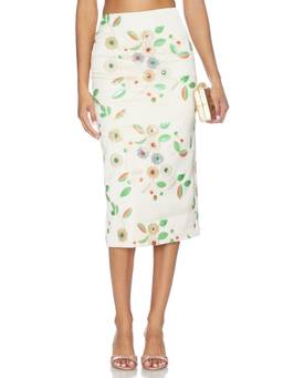 Alexis - Lia Women's Floral Embellished Midi Pencil Skirt Off White
