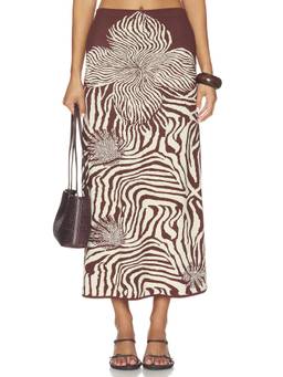 Alexis - Jazlyn Women's Printed High Waist Midi Skirt Brown