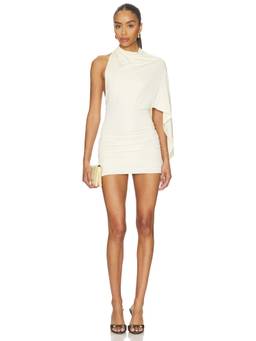 Aya Muse - Slinky Jersey Women's Halter Neck Draped Sleeve Mini Dress Off White