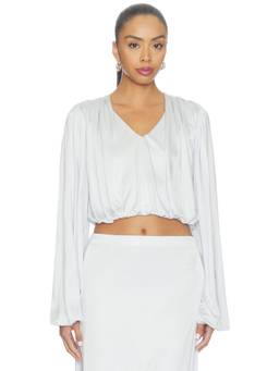 Aya Muse - Riva Women's V-Neck Bubble Hem Crop Top White