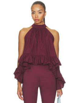 Azeeza - Plath Women's Halter Neck Asymmetric Hem Crop Top Maroon