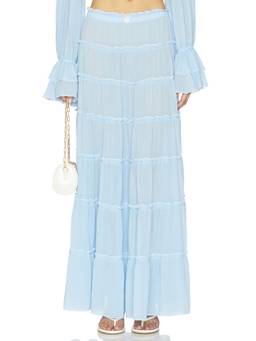 Bananhot - Tiered Ruffle Women's Elastic Waist Maxi Skirt Blue