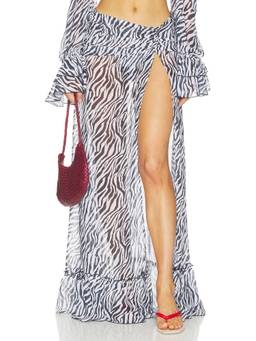 Bananhot - Josie Female Sheer Zebra Print Side Slit Maxi Skirt White