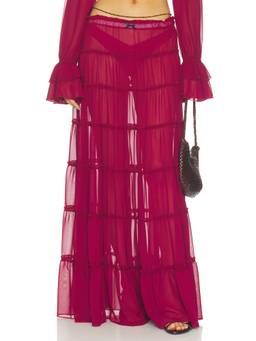 Bananhot - Elma Women's Sheer Tiered Maxi Skirt Magenta
