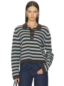 Baum und Pferdgarten - Cori Women's Striped Button Placket Sweater Black
