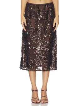 Baum und Pferdgarten - Shania Women's Sheer Sequin Embellished Midi Skirt Brown