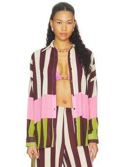 Baobab - Lulu Women's Striped Semi-Sheer Button-Down Shirt Multi-Color